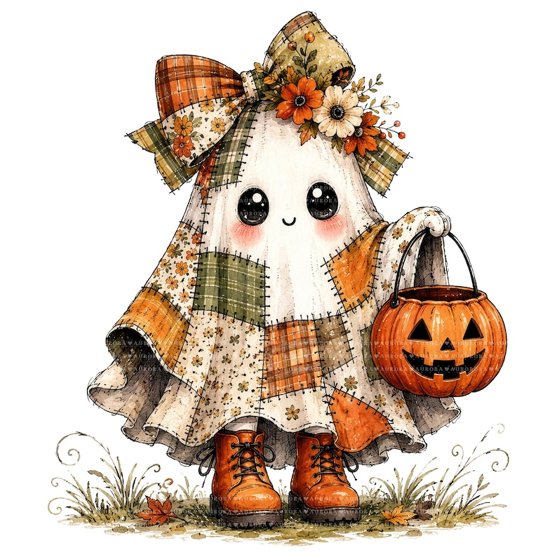 26 Halloween-spöken PNG-paket, lapptäcke akvarell clipart, höstens sublimeringsdesigner, omedelbar digital nedladdning bild 2