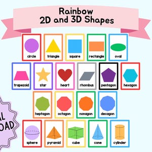 Printable Rainbow 2D and 3D Shapes Poster, Classroom Decoration
