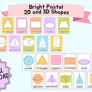 Pastel Classroom Shapes Poster: 2D & 3D Geometry (PDF Download A4 Size)