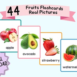 44 Fruit Flashcards | Printable Real Pictures Flashcards | Preschool & ESL Learning Tool | Digital Download
