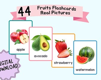 44 Fruit Flashcards | Printable Real Pictures Flashcards | Preschool & ESL Learning Tool | Digital Download