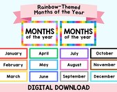 Printable Rainbow-Themed Months of the Year Poster | Colorful Calendar Display | Rainbow Classroom Decoration