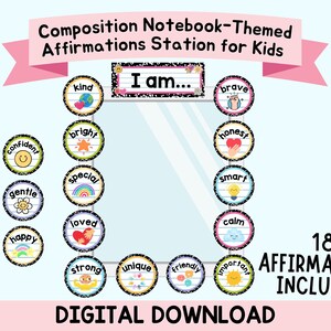 Composition Notebook Affirmation Cards for Kids | Positive Affirmations Classroom Decor | Growth Mindset Posters