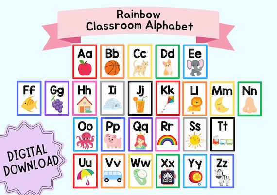 Rainbow Classroom Alphabet Poster, Aa to Zz, Classroom Decoration