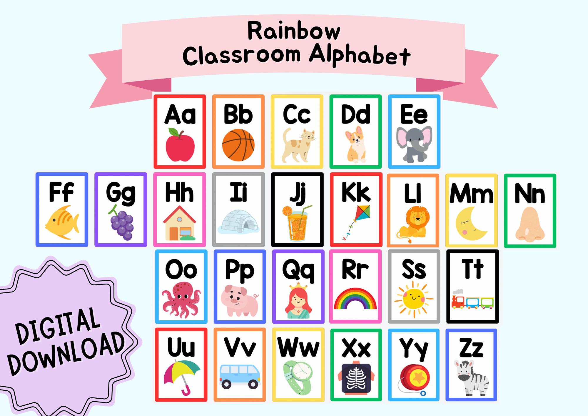Rainbow Classroom Alphabet Poster, Aa to Zz, Classroom Decoration