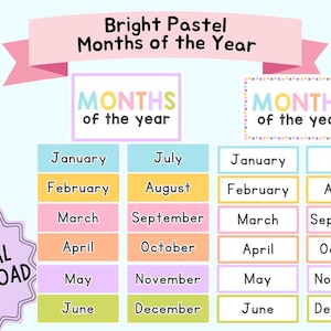 Bright Pastel Classroom Months of the Year | 12 Months of the Year | Classroom Decoration
