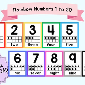 Printable Rainbow Numbers Poster, Numbers 1 to 20, Classroom Posters, Classroom Decoration
