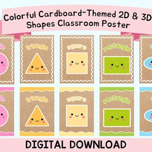 Colorful Cardboard-Themed 2D & 3D Shapes Poster | Preschool Classroom Decor | Kindergarten Math (Digital Download)