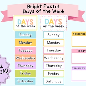 Bright Pastel Classroom Days of the Week | Classroom Decoration