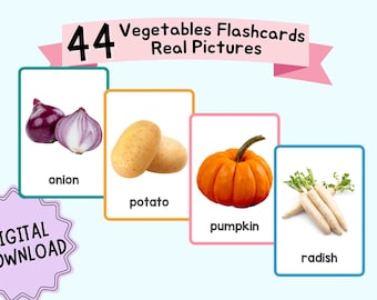 44 Vegetables Flashcards | Printable Real Pictures Flashcards | Preschool & ESL Learning Tool | Digital Download