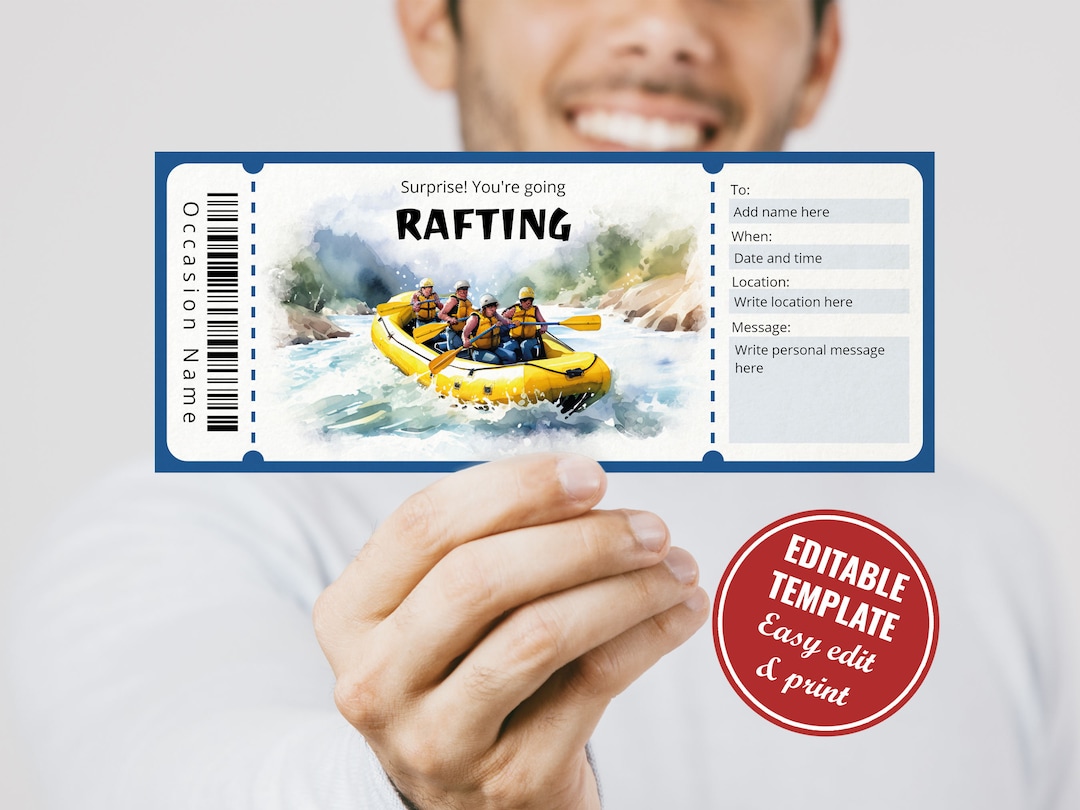 Editable Rafting Experience Ticket Gift Certificate Template, Printable ...
