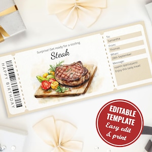 Bearbeitbare Steak Night Out Geschenkgutscheinvorlage, druckbare Steak-Dinner-Gutschein für Fleischliebhaber, Überraschungs-Steak-Coupon, Sofort-Download