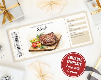 Editable Steak Night Out Gift Certificate Template, Printable Steak Dinner Voucher for Meat Lovers, Surprise Steak Coupon, Instant Download