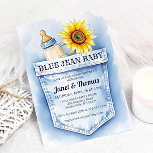 Blue Jean Baby Shower Invitation Template, Denim Baby Shower Invite, A Blue Jean Baby is On The Way Denim Theme Party Digital Download