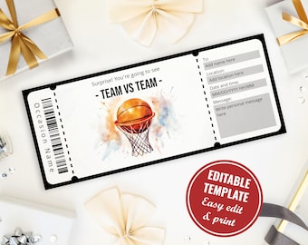 Surprise Basketball Game Ticket Template, Customizable and Printable Basketball Gift Certificate for basketball fan, Instant Download