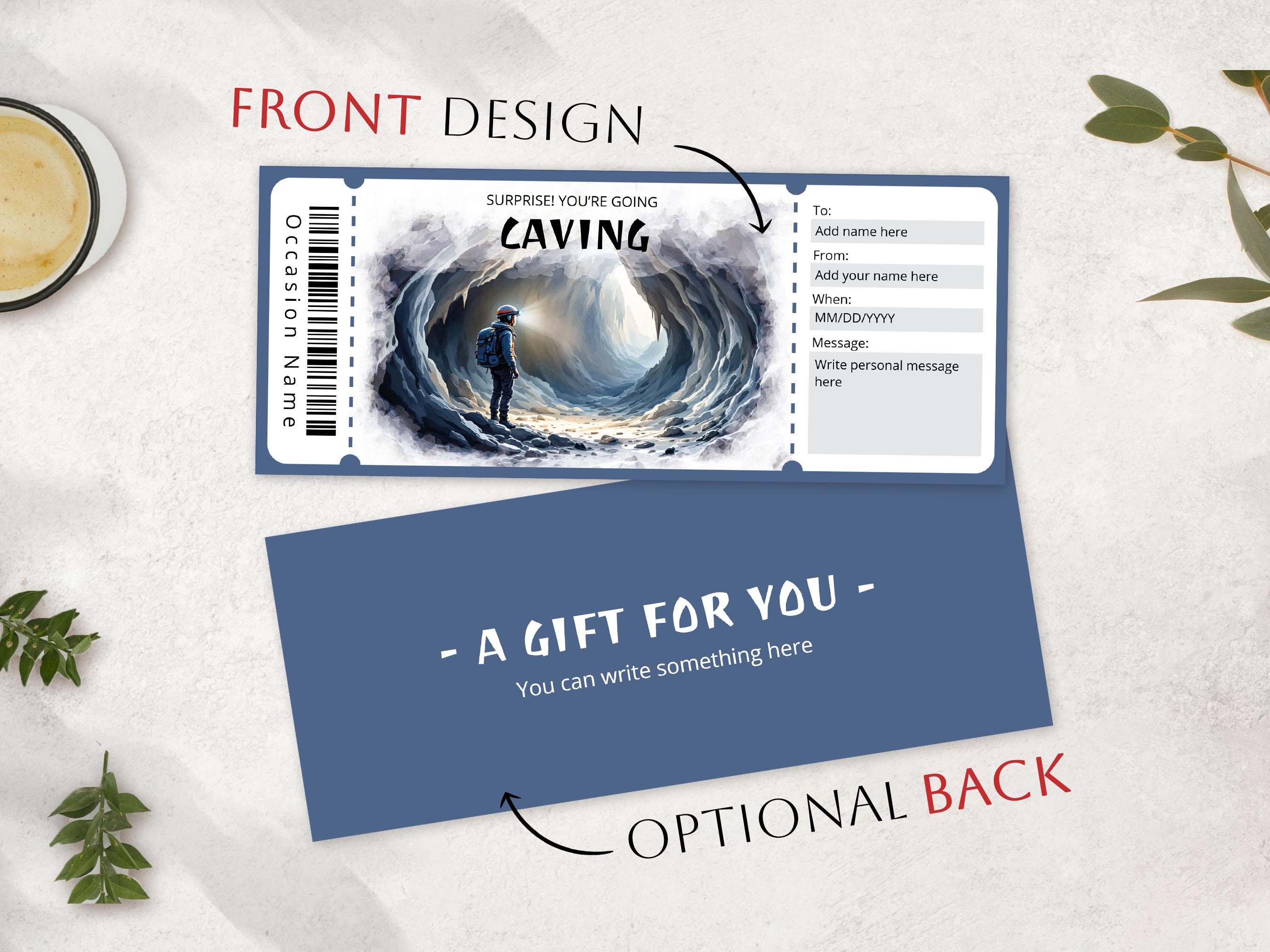 Editable Caving Gift Certificate Template, Printable Caving Ticket ...