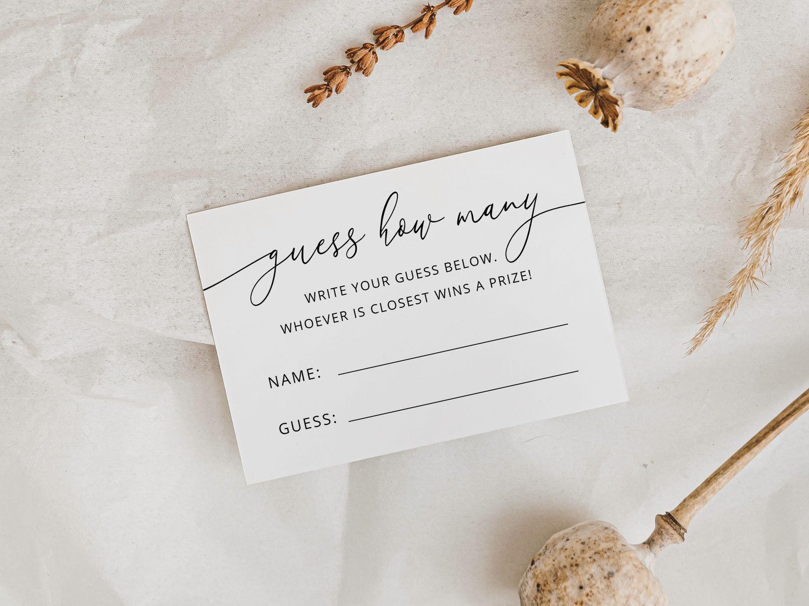 Printable Guess How Many Card, Minimalist Baby Shower Game Card ...