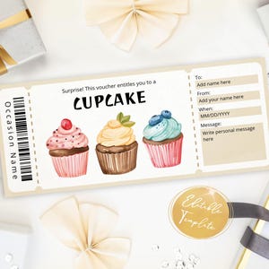 Modèle modifiable de certificat-cadeau de petit gâteau, bon de petit gâteau imprimable pour l'amant de petit gâteau, bon de petit gâteau surprise, téléchargement immédiat de billet