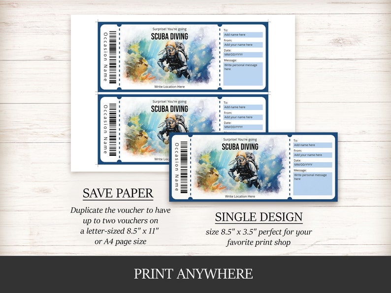 Editable Watercolor Scuba Diving Gift Certificate Template Perfect for