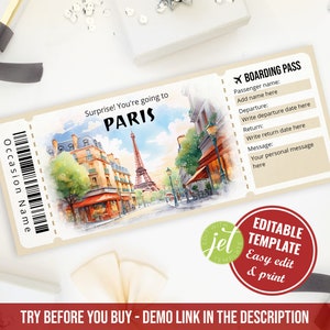 Editable Paris Boarding Pass Template, Printable Surprise Paris Trip ...