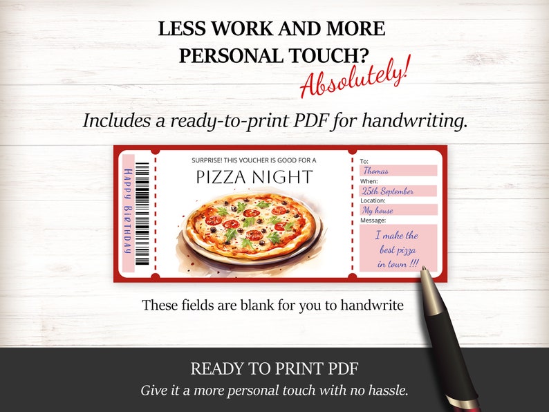 Editable Pizza Gift Certificate Template, Printable Pizza Night Gift Voucher, Surprise Pizza ...