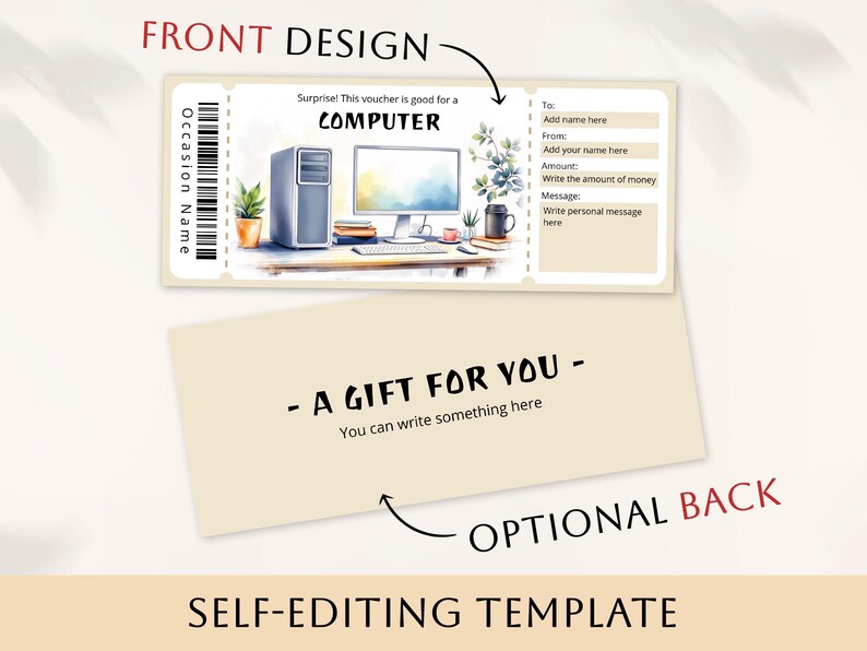 Editable Computer Gift Certificate Template, Printable New Computer ...