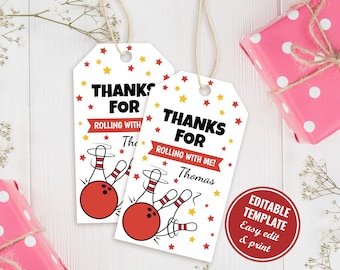 Printable Bowling Party Favors Tag Template, Fun Bowling Thank You Tag, Instant Download, B001
