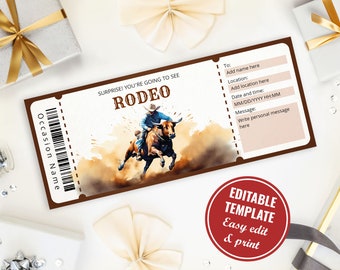 Surprise Bull Rodeo Ticket Template, Customizable and Printable Bull Riding Gift Certificate for rodeo fan, Instant Download