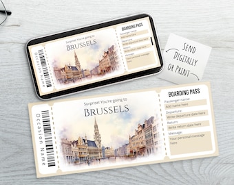Editable Brussels Boarding Pass Template, Printable Digital