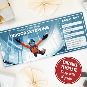 Modèle modifiable de chèque-cadeau de parachutisme intérieur, billet de parachutisme intérieur imprimable, chèque-cadeau surprise téléchargement immédiat
