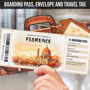 Carte d'embarquement modifiable pour Florence - Modèle de billet cadeau pour un voyage surprise à Florence - aquarelle imprimable billet d'avion, téléchargement immédiat