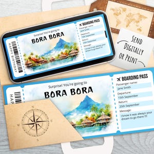 Surprise BORA BORA Trip Reveal Gift Ticket Template - Boarding Pass ...
