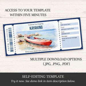 Kayaking Ticket Voucher Template for Water Sports Lover, Editable ...