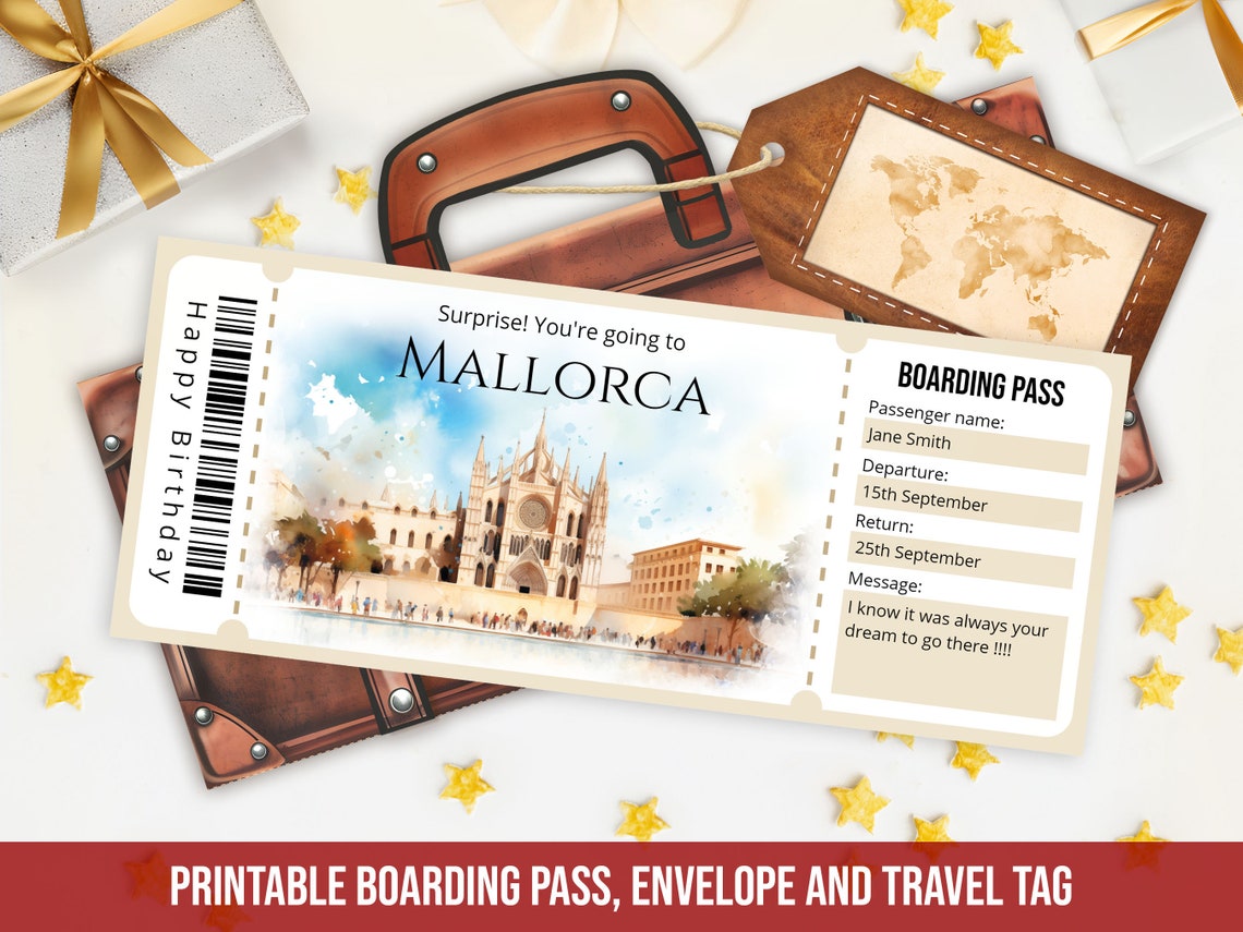 Editable Mallorca Boarding Pass Template, Personalized Printable ...