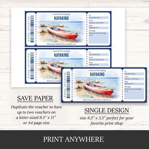 Kayaking Ticket Voucher Template for Water Sports Lover, Editable ...