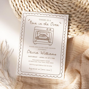 Bun in the Oven Baby Shower Invitation Template, Editable Modern Baking Printable Invite, Digital Download