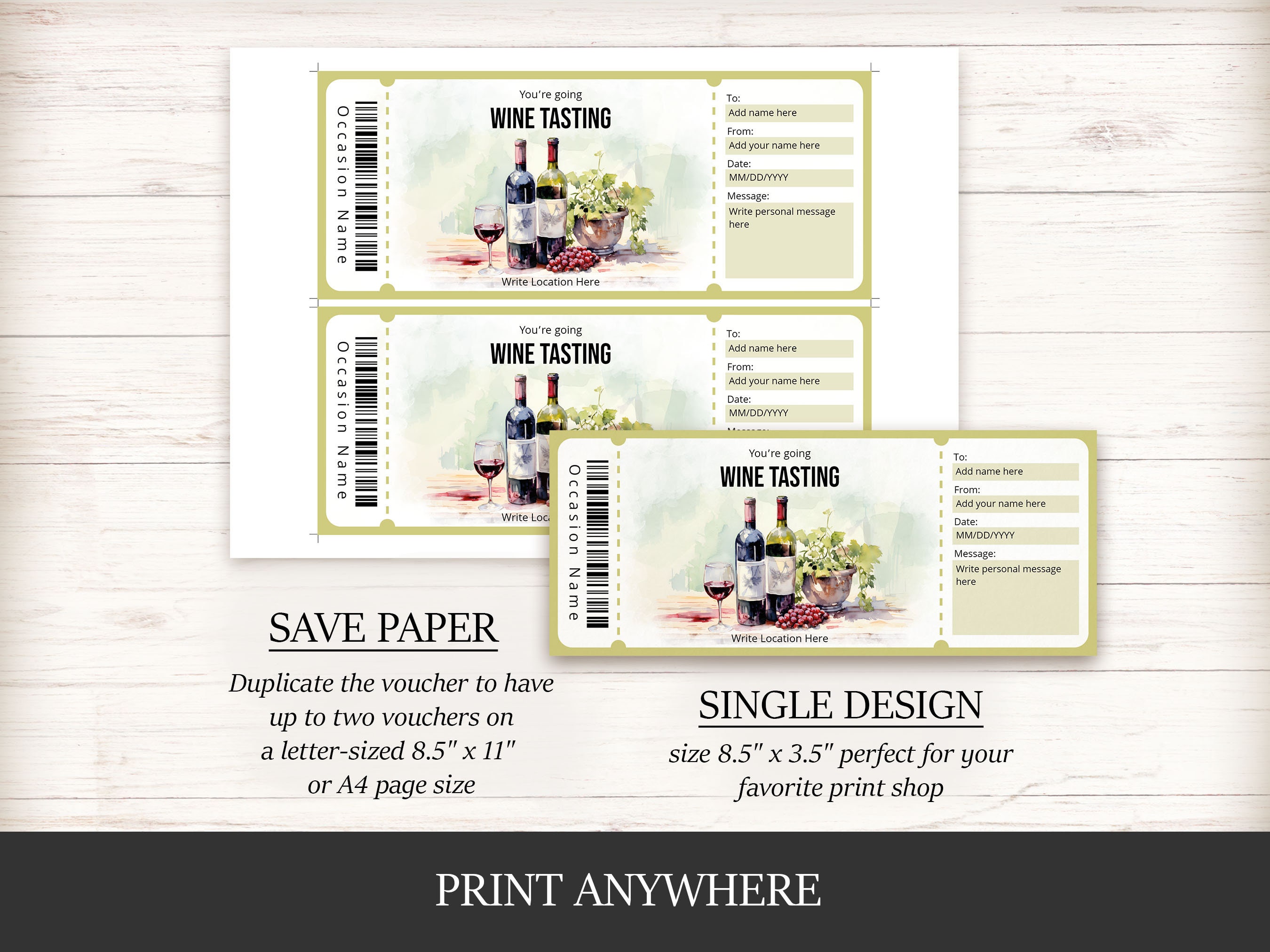 Editable Watercolor Wine Tasting Gift Certificate Template Perfect for ...