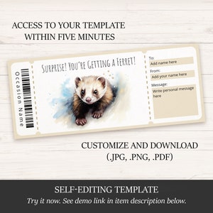 Editable Ferret Gift Certificate Template for Ferret Lover ...