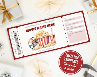 Surprise Movie Night Ticket Template, Customizable and Printable Cinema Ticket Template, Movie Ticket Template, Instant Download