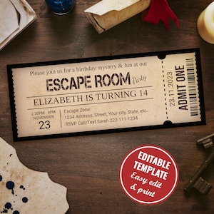 Escape Room Geburtstagseinladungskarte, bearbeitbare Escape Room Einladung, Escape Room Party für Jungen und Mädchen, Instant Download, A003