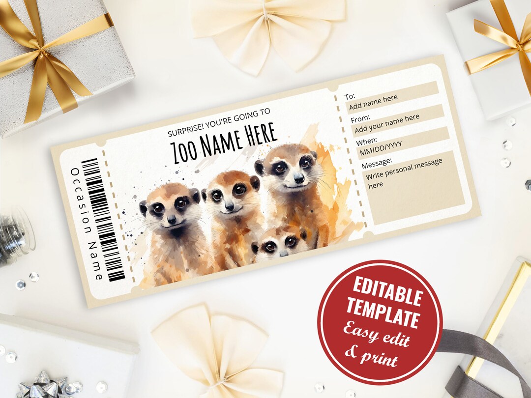 Editable ZOO Gift Certificate Template, Printable ZOO Gift Voucher, Surprise ZOO Coupon for Kids