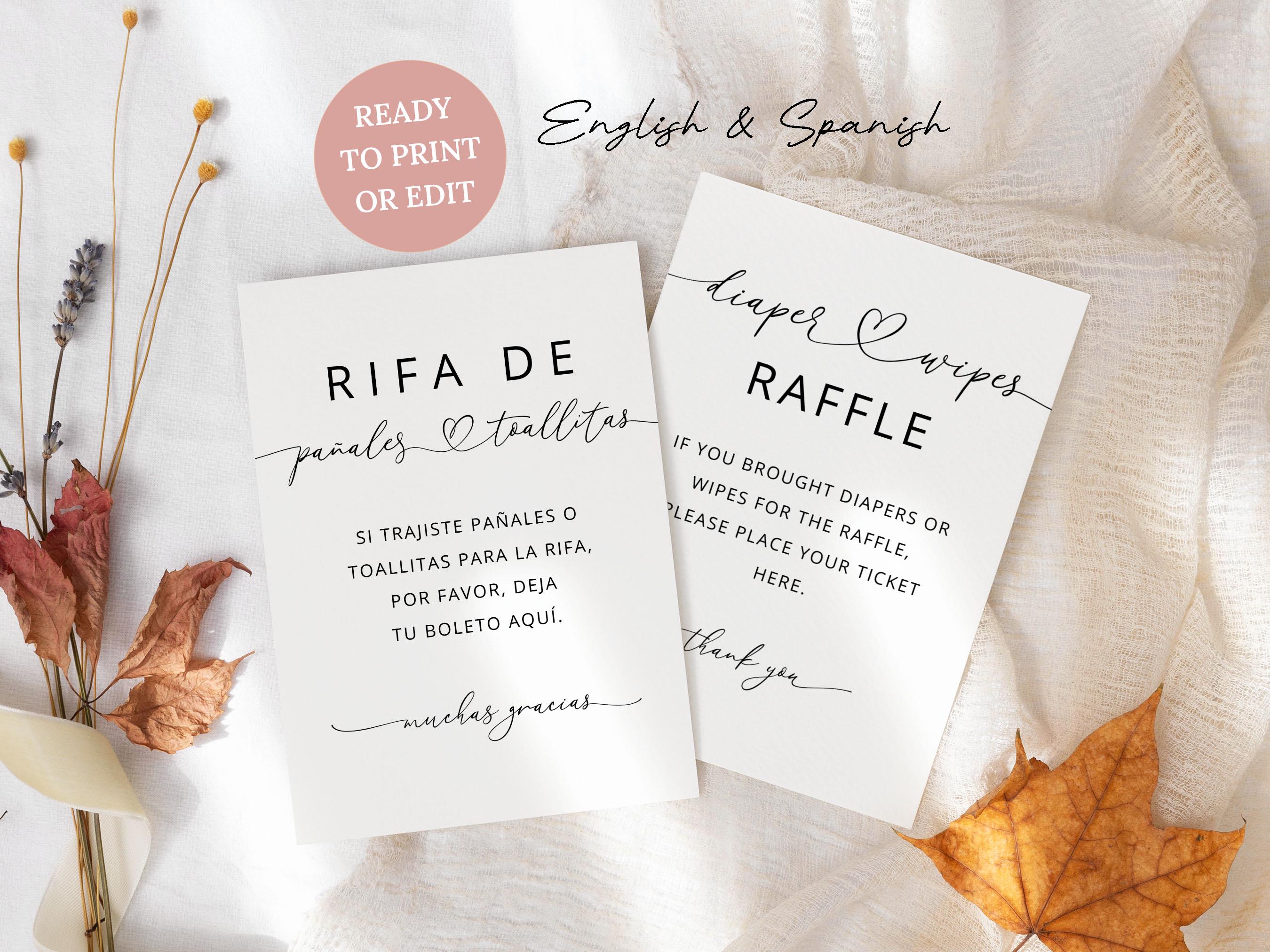 Bilingual Diaper Raffle Sign Template, Editable Minimalist English 