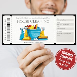 Plantilla de certificado de regalo de limpieza de casa editable, certificado de regalo imprimible para limpieza de casa, descarga digital