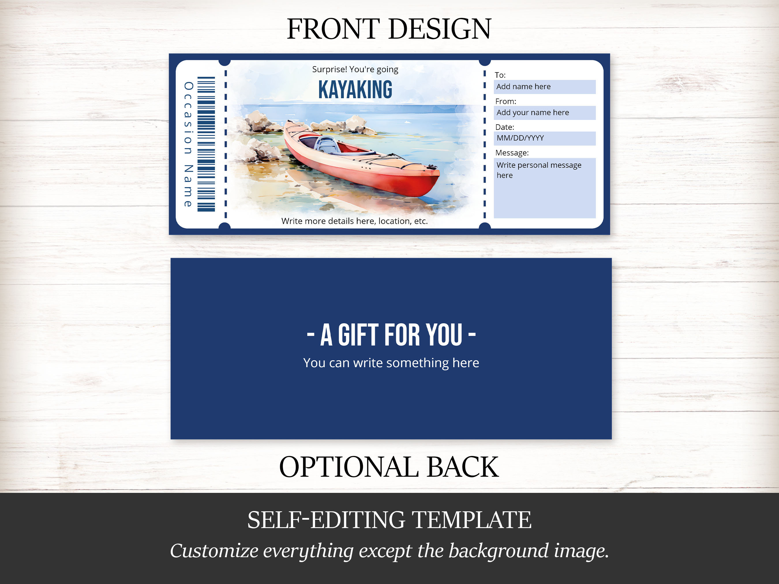 Kayaking Ticket Voucher Template for Water Sports Lover, Editable ...