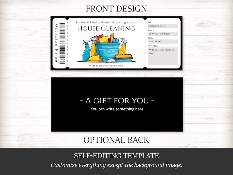 Editable House Cleaning Gift Certificate Template, Printable Gift