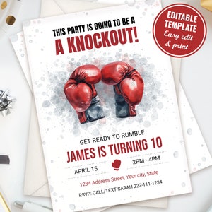 Editable Boxing Birthday Invitation Template, Watercolor Boxing Party 5x7 Digital invitation