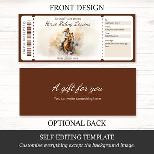 Editable Watercolor Horse Riding Gift Certificate Template for Horse ...