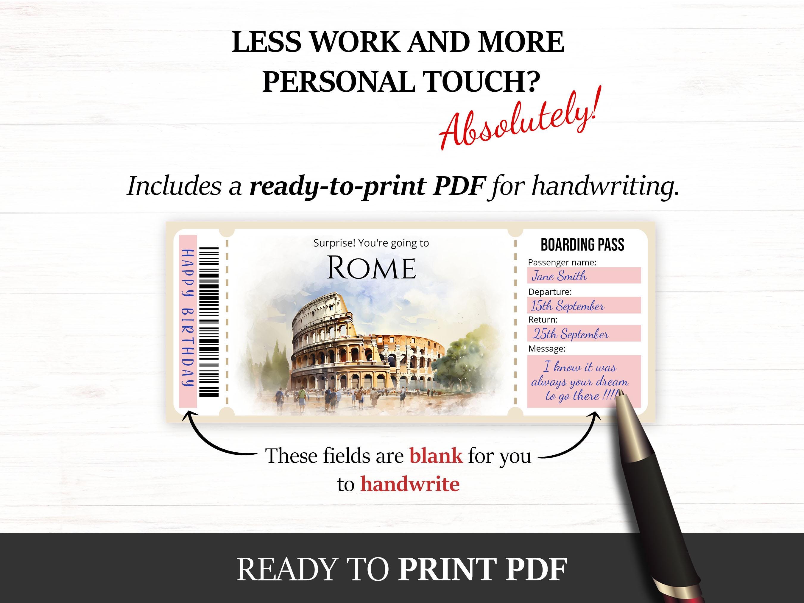 Editable Rome Boarding Pass Template, Surprise Rome Trip Reveal Ticket ...