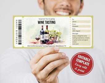 Editable Watercolor Wine Tasting Gift Certificate Template - Perfect for Wine Lovers and  Special Occasions, Instant Download