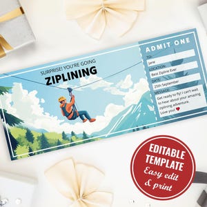 Bearbeitbare Ziplining-Geschenkgutscheinvorlage, druckbare Zipline-Karte, Überraschungs-Zipline-Erfahrung Geschenkgutschein Sofort-Download